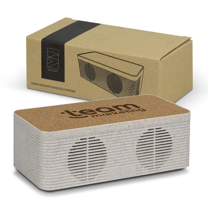 Natura Oaken Speaker & Wireless Charger, branded promotional product
