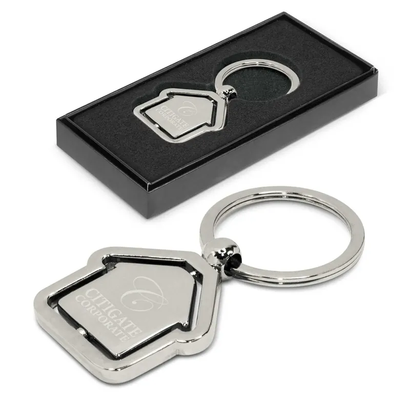 Spinning House Metal Keyring, branded promotional product